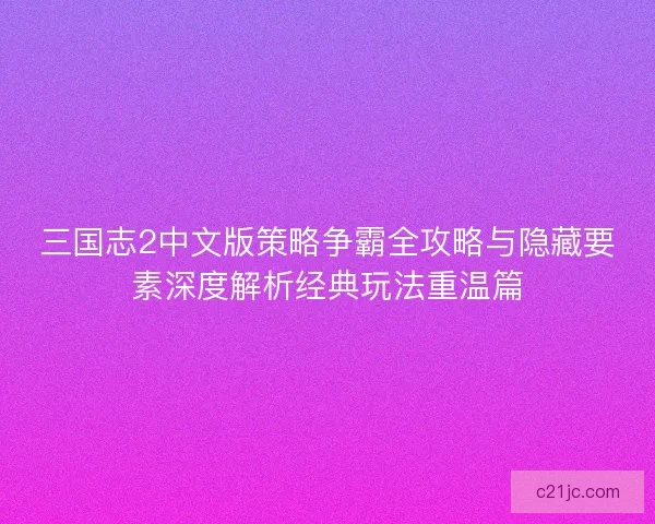 三国志2中文版策略争霸全攻略与隐藏要素深度解析经典玩法重温篇