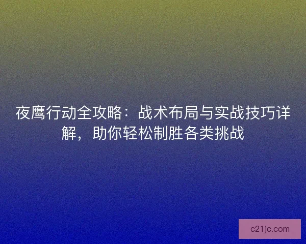 夜鹰行动全攻略：战术布局与实战技巧详解，助你轻松制胜各类挑战