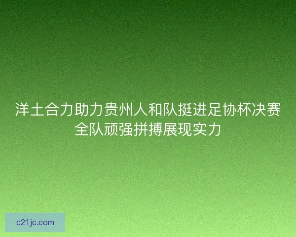 洋土合力助力贵州人和队挺进足协杯决赛全队顽强拼搏展现实力